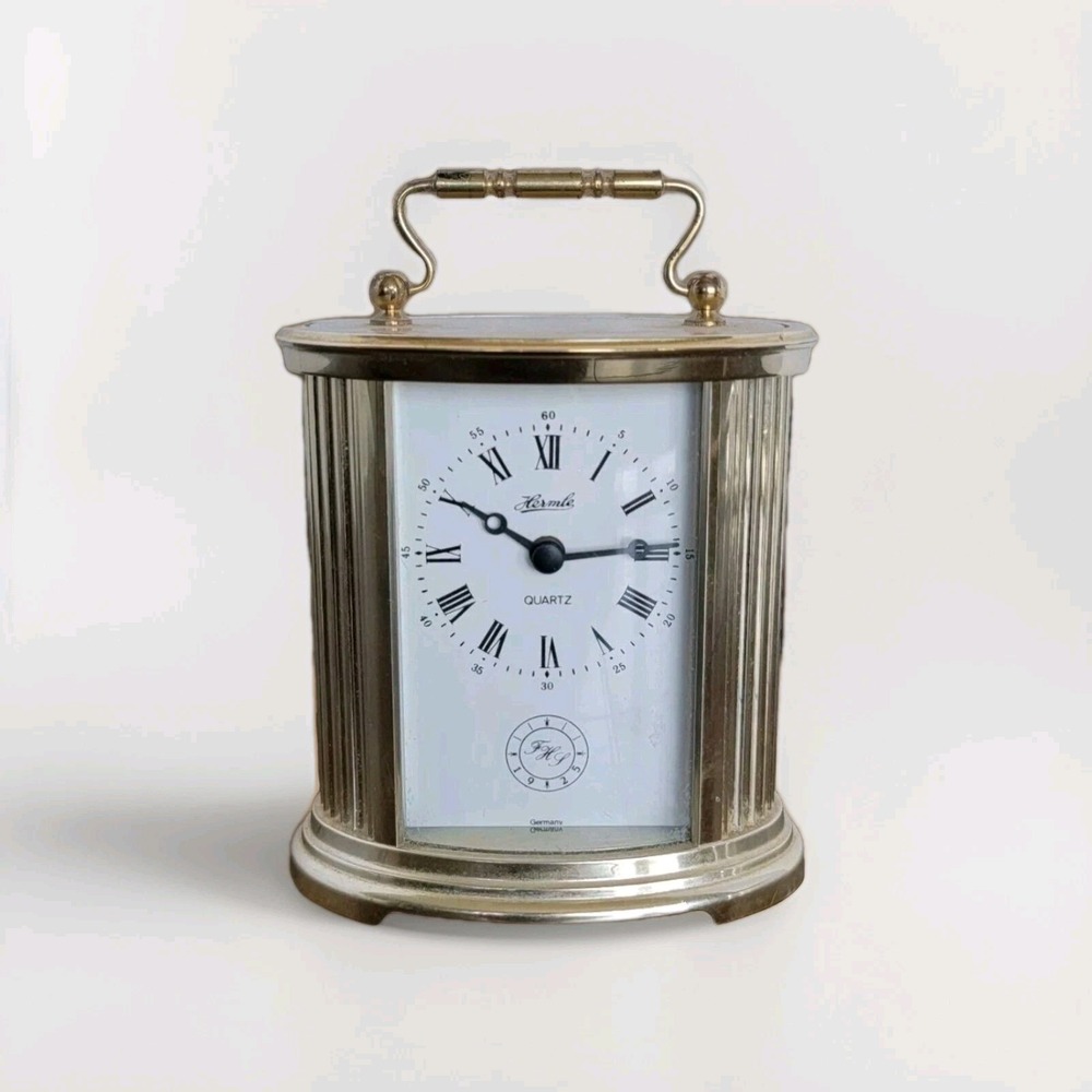 Vintage Hermle quartz carriage, German battery operated clock, travel Clock